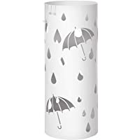 SONGMICS Paragüero Cilindrico- Soporte de Paragüas- con Gancho- Bandeja de Goteo- Ø19-5 x 49 cm- Blanco LUC23W